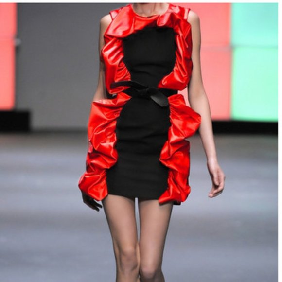 NWT Marios Schwab Satin Ruffle Rodin Dress - Picture 1 of 8